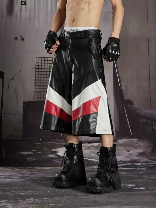 Striped Leather Racing Style Capri Pants 2
