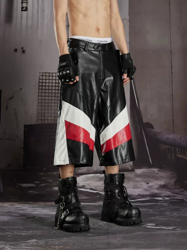 Striped Leather Racing Style Capri Pants 3