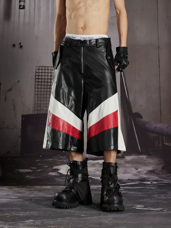 Striped Leather Racing Style Capri Pants 5