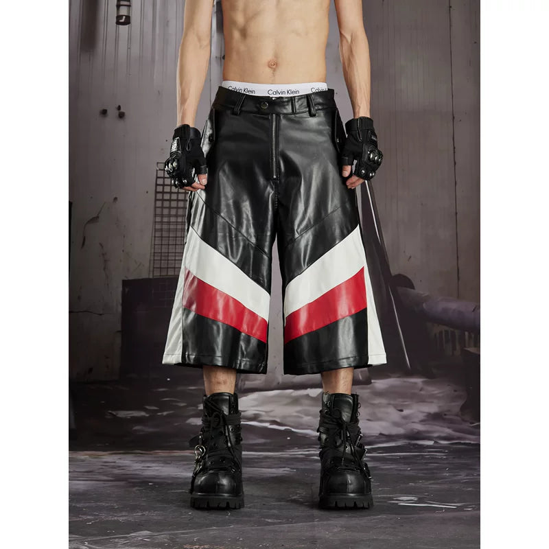 6263873850855,6263873850856,6263873850857,6263873850858, Striped Leather Racing Style Capri Pants