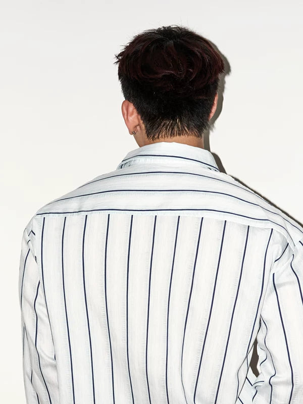 Striped Long-Sleeve Button-Down Shirt 4