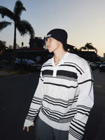 Striped Long Sleeve Henley Knit Sweater 1