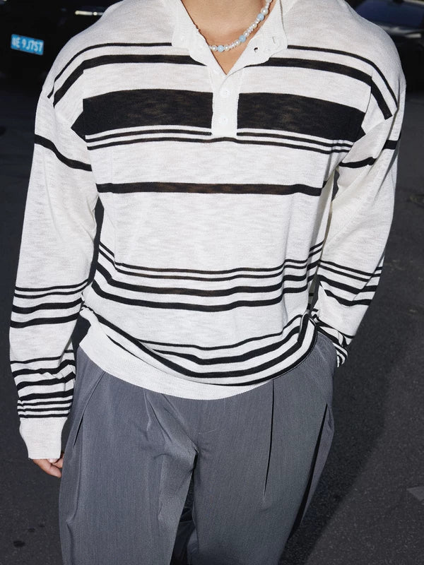 Striped Long Sleeve Henley Knit Sweater 3