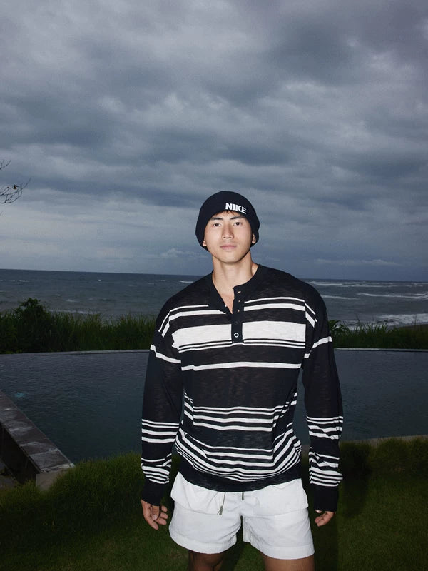 Striped Long Sleeve Henley Knit Sweater 4