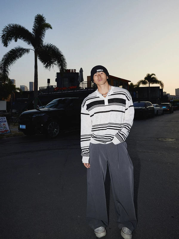 Striped Long Sleeve Henley Knit Sweater 5