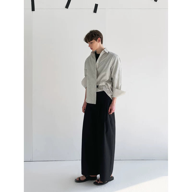 Striped Long-Sleeve Shirt and Wide-Leg Pants 2