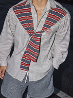 Striped Long-Sleeve Shirt with Shawl Detail 3