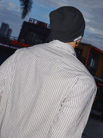 Striped Long-Sleeve Shirt with Shawl Detail 4