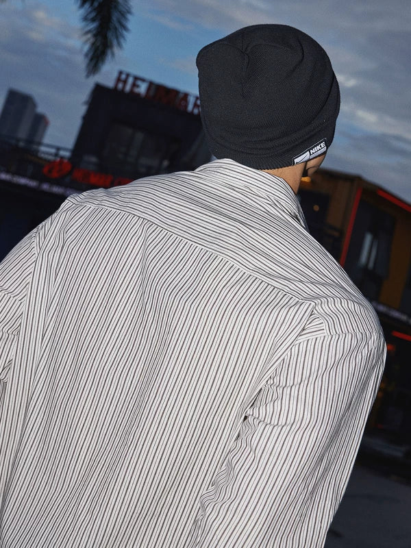 Striped Long-Sleeve Shirt with Shawl Detail 4