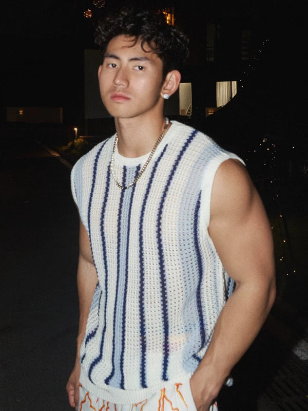 Striped Loose Knit Sleeveless Sweater Vest 1