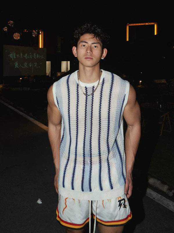 Striped Loose Knit Sleeveless Sweater Vest 5