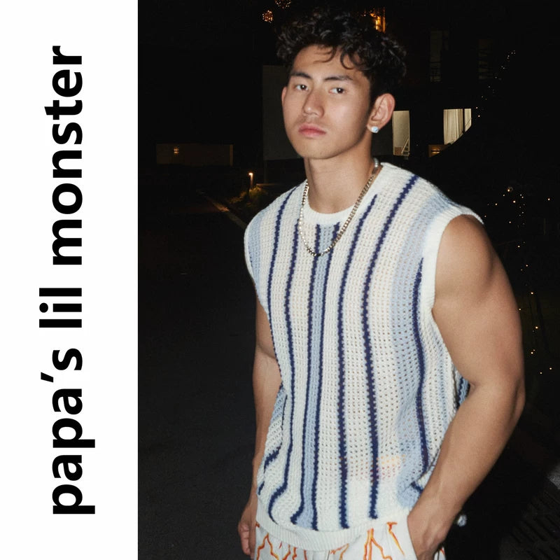 5479913303118,5479913303119,5479913303120, Striped Loose Knit Sleeveless Sweater Vest