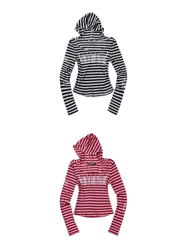 Striped Off-Shoulder Long-Sleeve Letter Print Top 5