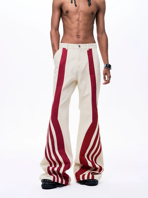 Striped Patchwork Flare Jeans 2