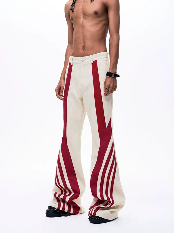 Striped Patchwork Flare Jeans 4
