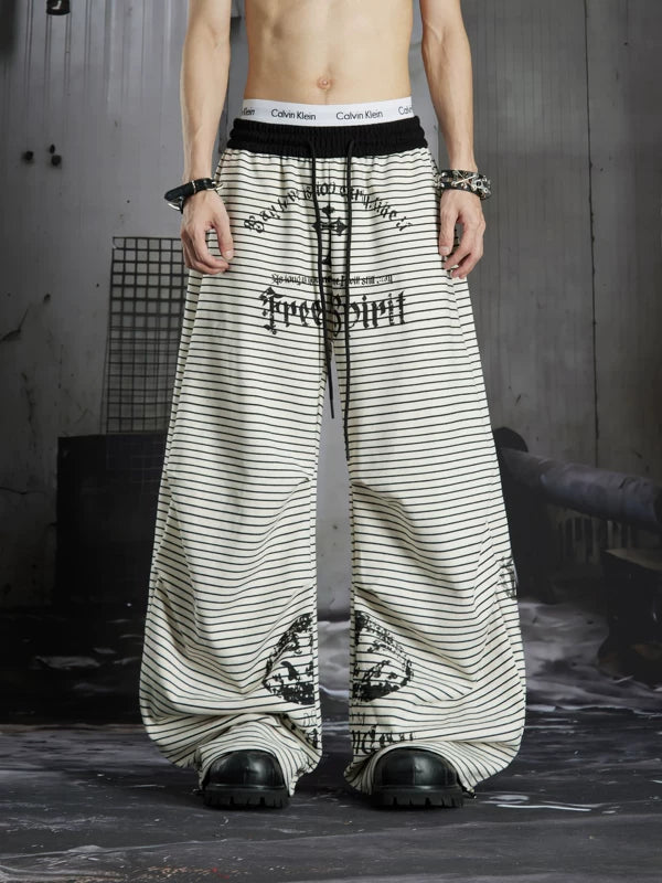 Striped Pleated Loose Casual Pants 1