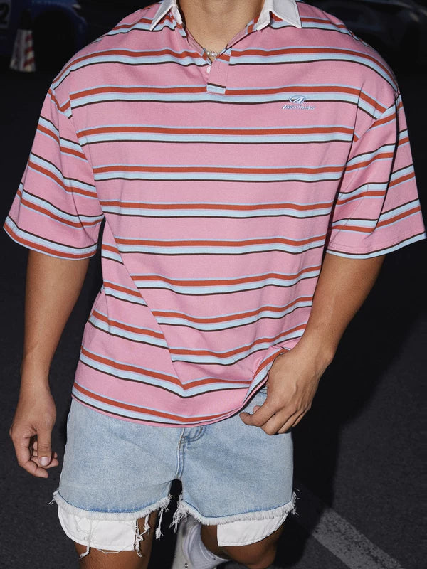 Striped Polo Collar Short-Sleeve T-Shirt 3