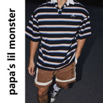 6083756552735,6083756552737,6083756552739, Striped Polo Collar Short-Sleeve T-Shirt
