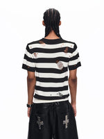 Striped Portrait Print Hooded Knit Sweater 3