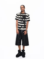 Striped Portrait Print Hooded Knit Sweater 4