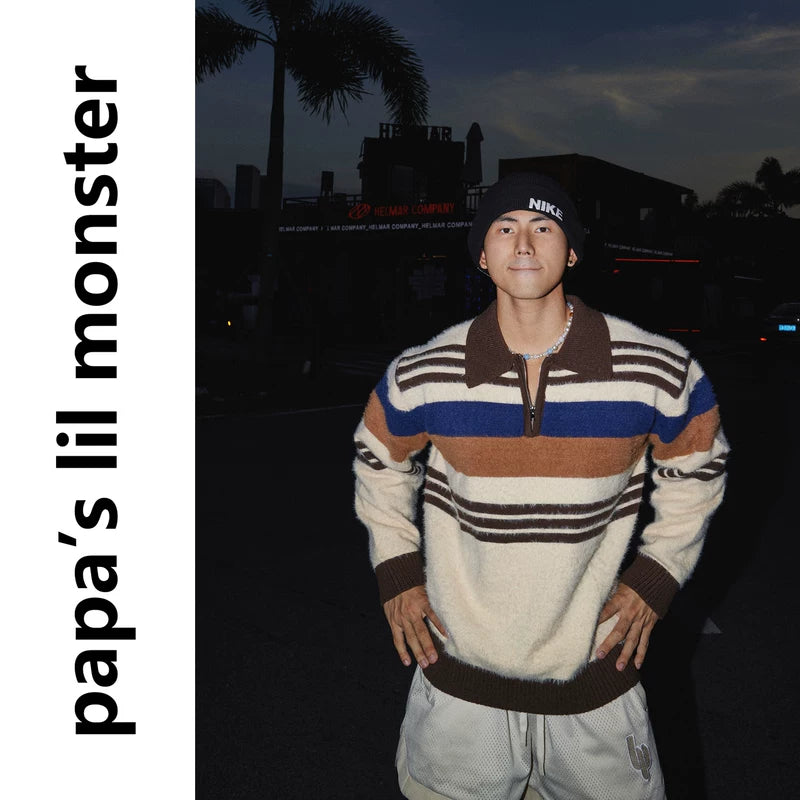 6125207439390,6125207439392,6125207439394, Striped Quarter-Zip Collared Knit Sweater