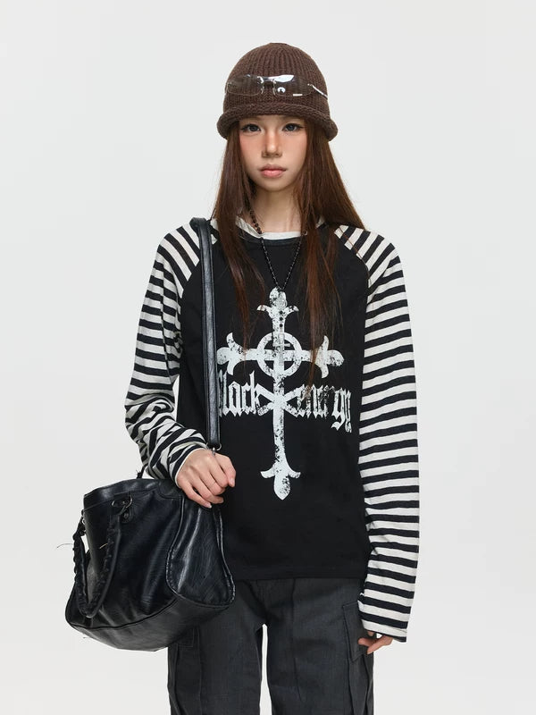 Striped Raglan Long Sleeve Graphic T-Shirt 3