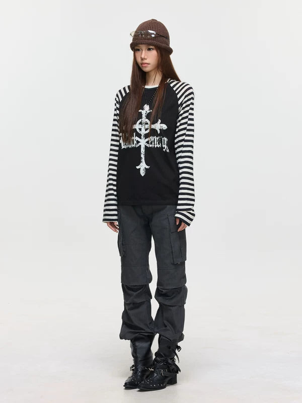 Striped Raglan Long Sleeve Graphic T-Shirt 4