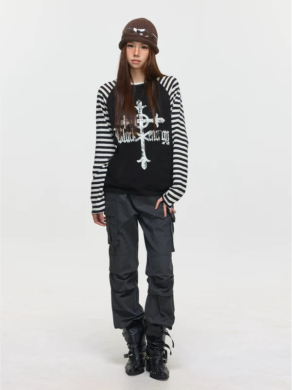 Striped Raglan Long Sleeve Graphic T-Shirt 5