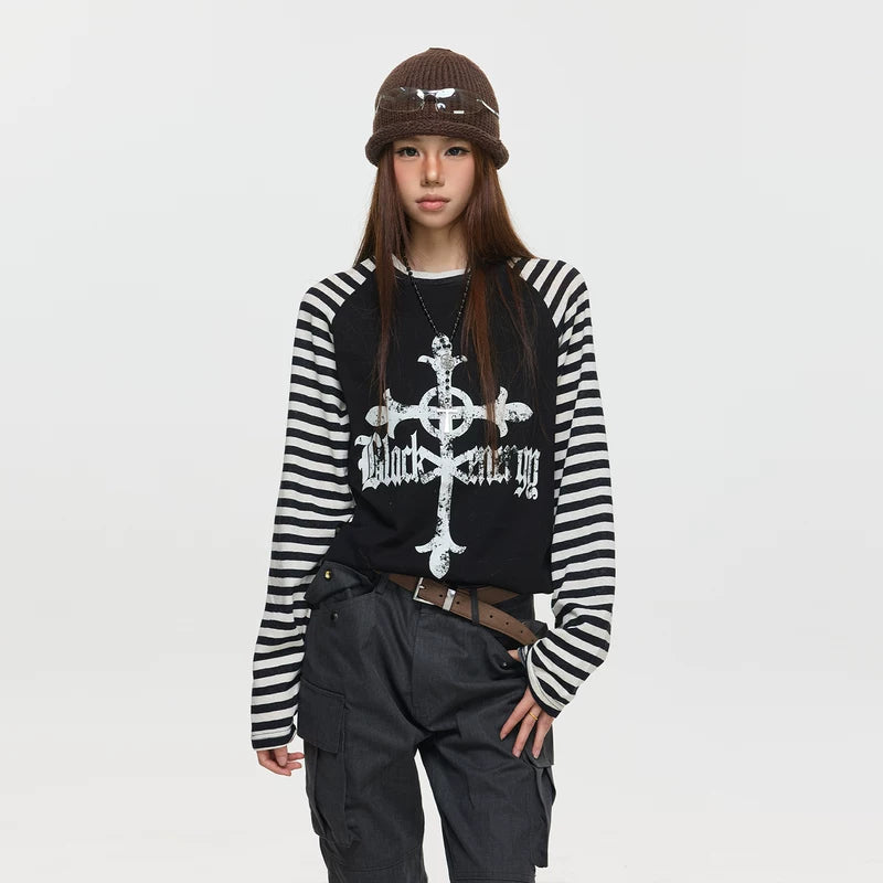 6173595843743,6173595843744,6173595843745,6173595843746, Striped Raglan Long Sleeve Graphic T-Shirt