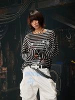 Striped Retro Graphic Long-Sleeve Lyocell T-Shirt 1