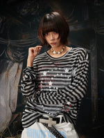Striped Retro Graphic Long-Sleeve Lyocell T-Shirt 3
