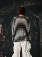 Striped Retro Graphic Long-Sleeve Lyocell T-Shirt 4