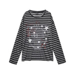 6212744455933,6212744455934, Striped Retro Graphic Long-Sleeve Lyocell T-Shirt