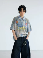 Striped Retro Polo Neck Short Sleeve Shirt 1
