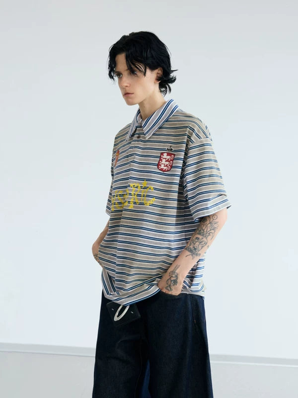 Striped Retro Polo Neck Short Sleeve Shirt 2