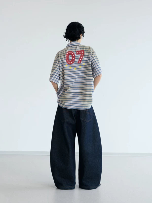Striped Retro Polo Neck Short Sleeve Shirt 5
