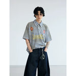 5736093832008,5736093832009,5736093832010, Striped Retro Polo Neck Short Sleeve Shirt