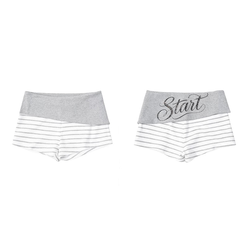 6266309938870,6266309938871,6266309938872,6266309938873, Striped Rhinestone Hooded Short Sleeve T-Shirt