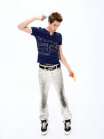 Striped Rhinestone Letter Slim Fit T-Shirt 4
