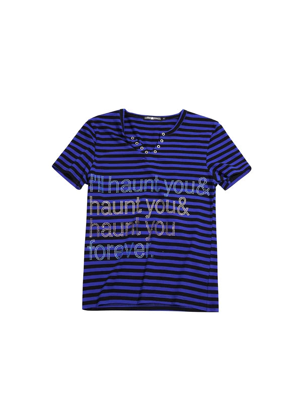 Striped Rhinestone Letter Slim Fit T-Shirt 5