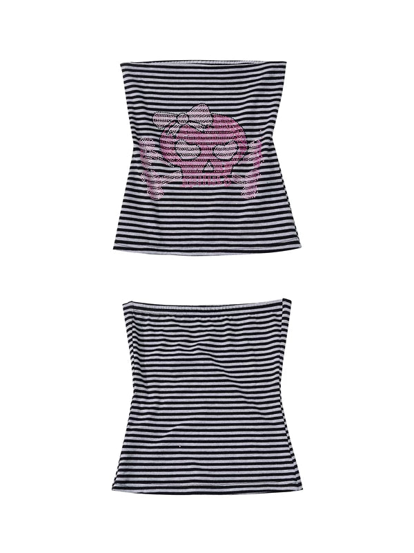 Striped Rhinestone Skull Strapless Tube Top 5