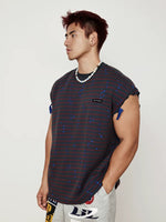 Striped Ripped Sleeveless Vest 1