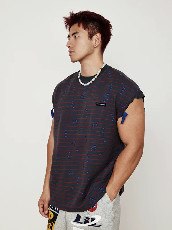 Striped Ripped Sleeveless Vest 1