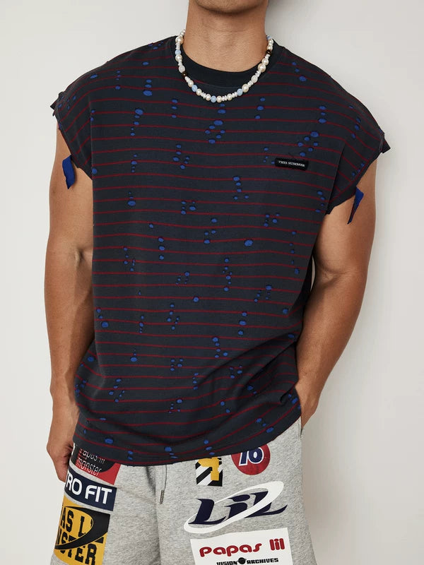 Striped Ripped Sleeveless Vest 3