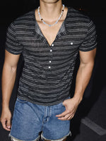 Striped Short-Sleeve Henley Shirt 3