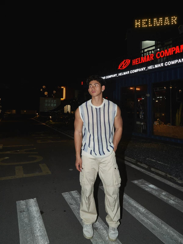 Striped Short-Sleeve Knit Button-Down Shirt 4
