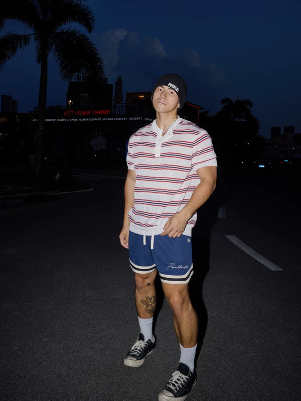 Striped Short Sleeve Knit Henley Sweater 2