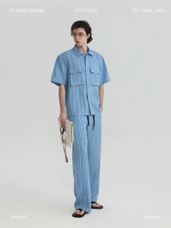 Striped Short-Sleeve Shirt and Pants Set 1