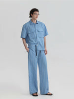 Striped Short-Sleeve Shirt and Pants Set 2