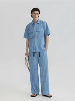 Striped Short-Sleeve Shirt and Pants Set 3